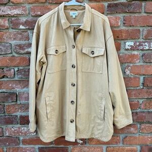 Wonderly Tan Faux Suede Button-Up Barn Jacket Women’s Large Soft Pocket Lined